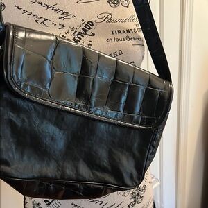Black Crocodile Embossed Shoulder Bag